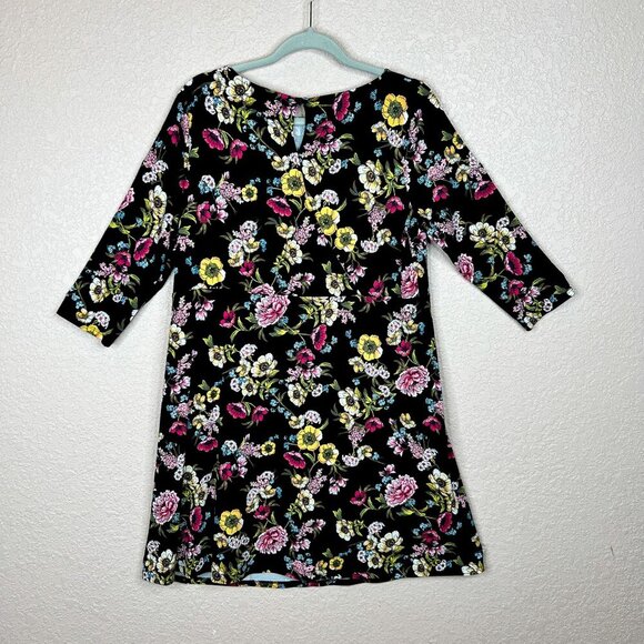 J. Jill Wearever Collection Floral Tunic Dress Black Yellow Pink Size MP - Picture 2 of 11